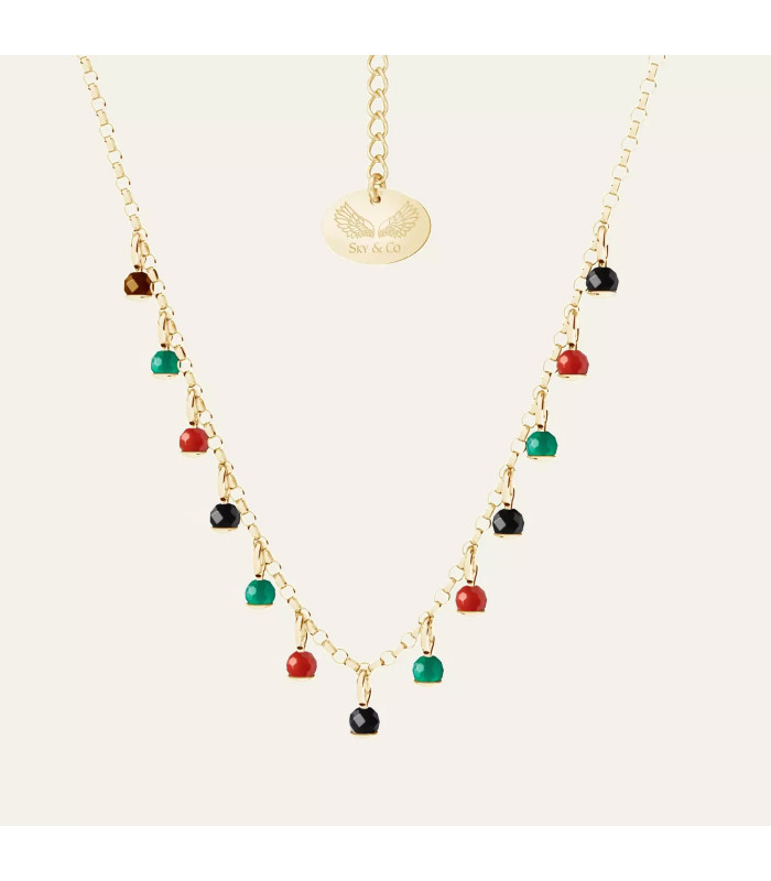 Necklace with round natural stones, Suave, Sky&Soul, sterling silver 925