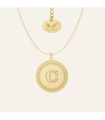 Necklace - circle medalion with letter, Sky&Co, sterling silver 925