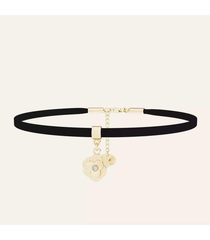 Choker taśma alcantara, zawieszka róża, Sky&Co, srebro 925